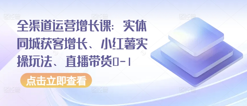 全渠道运营增长课：实体同城获客增长、小红薯实操玩法、直播带货0-1-副业网