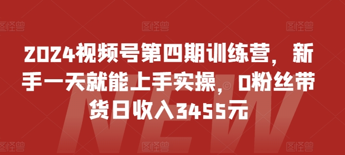 2024视频号第四期训练营，新手一天就能上手实操，0粉丝带货日收入3455元-副业网