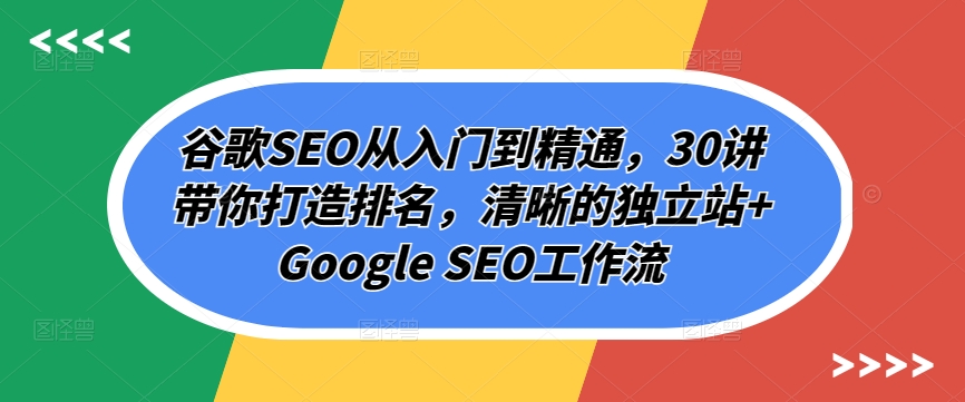 谷歌SEO从入门到精通，30讲带你打造排名，清晰的独立站+Google SEO工作流-副业库