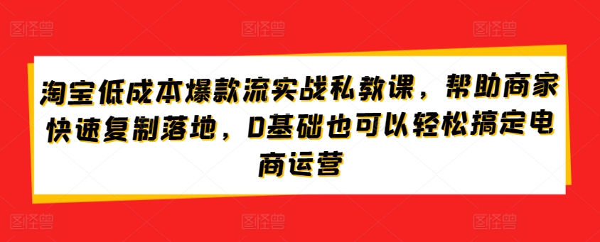 淘宝低成本爆款流实战私教课，帮助商家快速复制落地，0基础也可以轻松搞定电商运营-副业库