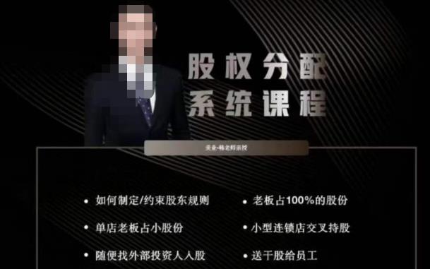韩老师聊美业-美业股权分配系统课程，如何制定约束股东规则+老板占100%的股份+单店老板占小股份等-副业库