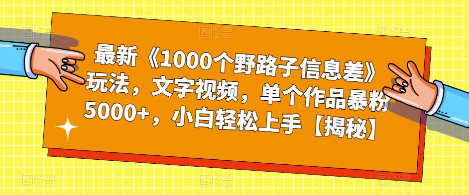 最新《1000个野路子信息差》玩法，文字视频，单个作品暴粉5000+，小白轻松上手【揭秘】-副业网
