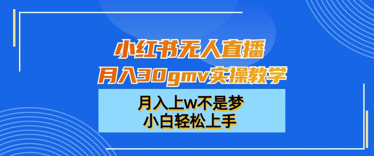 小红书无人直播月入30gmv实操教学，月入上w不是梦，小白轻松上手-副业网