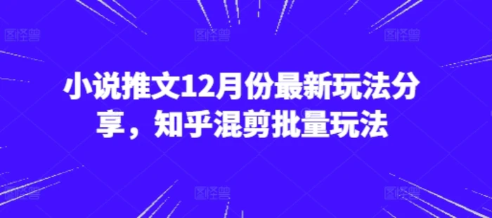 小说推文12月份最新玩法分享，知乎混剪批量玩法-副业网