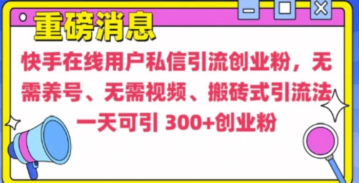 快手最新引流创业粉方法，无需养号、无需视频、搬砖式引流法-副业网