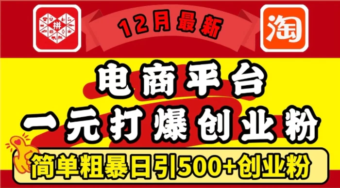 12月最新：电商平台1元打爆创业粉，简单粗暴日引500+精准创业粉，轻松月入过W-副业网