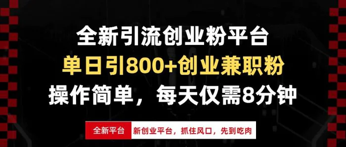 （13695期）全新引流创业粉平台，单日引800+创业兼职粉，抓住风口先到吃肉，每天仅需8分钟-副业库