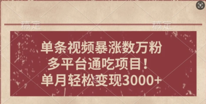 一条作品涨万粉，轻松上手，单月简单变现3000+-副业网