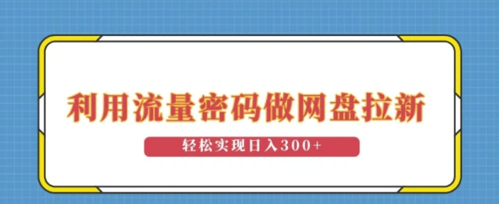 利用流量密码做网盘拉新，操作简单适合0基础小白，轻松实现日入3张-副业库