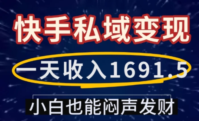 一天收入1691.5，快手私域变现，小白也能闷声发财-副业网