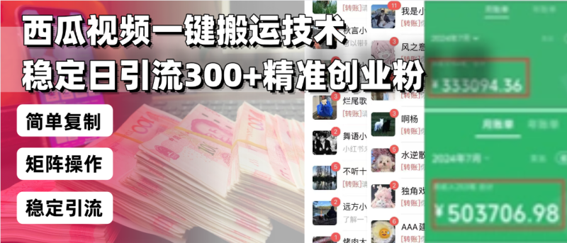 （13961期）西瓜视频一键搬运技术，稳定日引流300+精准创业粉，简单可复制给团队，…-副业网