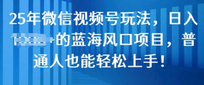 25年微信视频号玩法，日入几张的蓝海风口项目，普通人也能轻松上手!-副业网