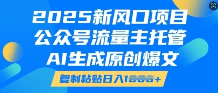 2025新风口项目，公众号流量主托管，AI生成原创爆文，复制粘贴日入多张-副业网