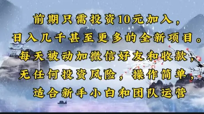 （14047期）前期只需投资10元加入，日入几千甚至更多的全新项目。每天被动加微信好…-副业网