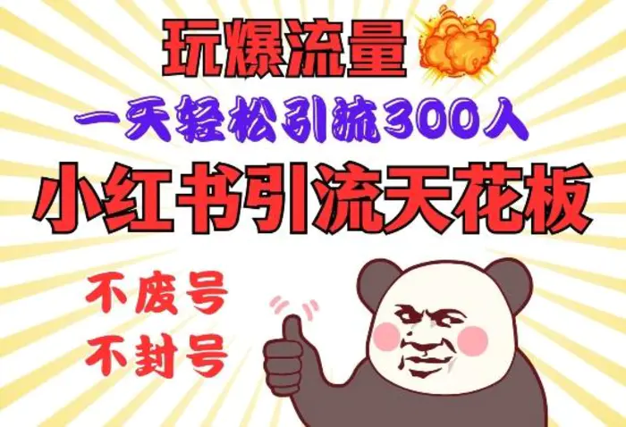 小红书引流天花板，玩爆流量，一天轻松引流300人，安全操作-副业网