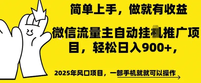 2025年风口项目，微信流量主自动推广，轻松日入多张，简单上手，做就有收益，一部手机就就可以操作-副业库