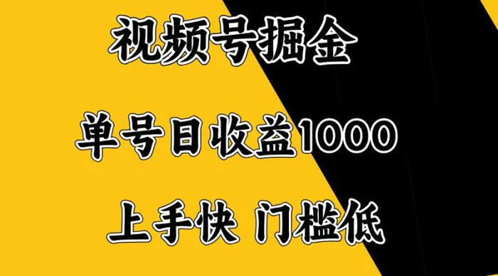 （14183期）视频号掘金，单号日收益1000+，门槛低，容易上手。-副业网