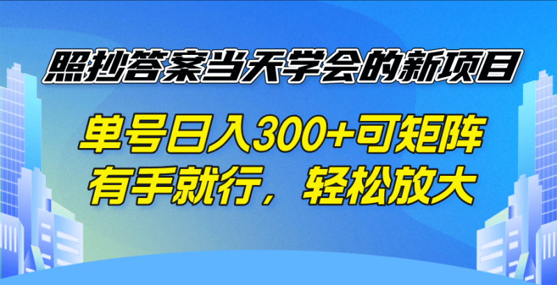 （14246期）照抄答案当天学会的新项目，单号日入300 +可矩阵，有手就行，轻松放大-副业库