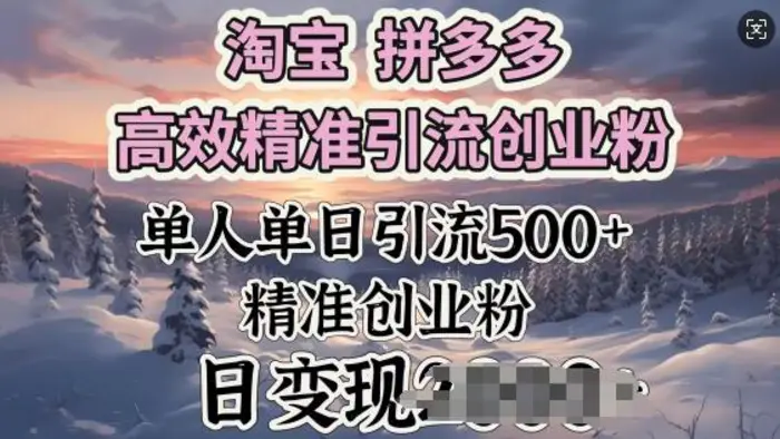 淘宝拼多多高效精准引流创业粉，单人单日引流500+创业粉，日变现多张-副业网