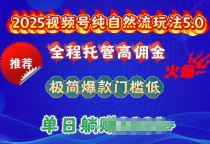 2025视频号纯自然流玩法5.0，全程托管高佣金，极简爆款门槛低，单日收益多张【揭秘】-副业网