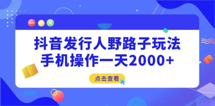 （14319期）抖音发行人野路子玩法，手机操作一天2000+-副业库