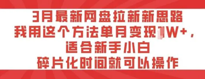 3月最新网盘拉新新思路，我用这个方法单月变现过W+，适合新手小白，碎片化时间就可以操作-副业网