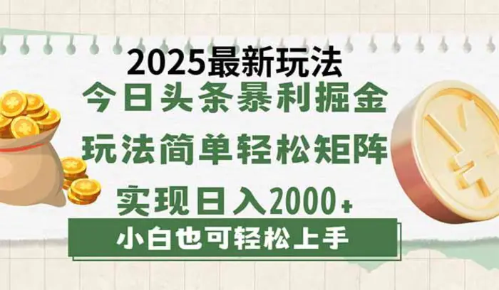 （14120期）今日头条2025最新玩法，思路简单，复制粘贴，轻松实现矩阵日入2000+-副业网