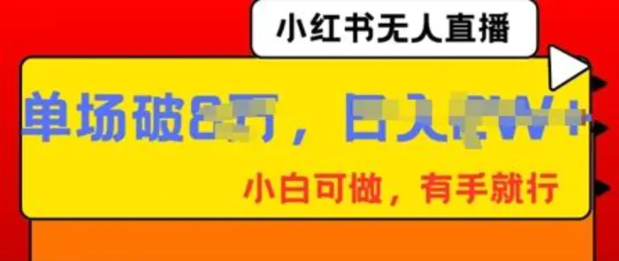 小红书无人直播，纯小白可做，有手就行，单场直播销售额破8w-副业网