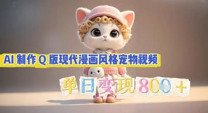 AI制作Q版现代漫画风格宠物视频，单日变现几张-副业库