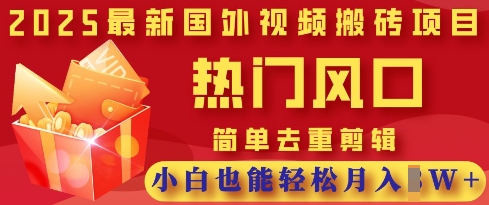 2025最新视频搬砖项目，热门风口，简单去重剪辑，小白也能轻松月入过W-副业网