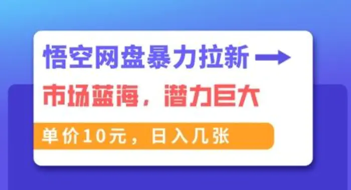 悟空网盘暴力拉新：一单10元，市场空白，日入几张-副业网