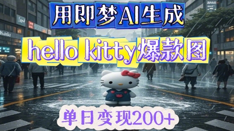 用即梦AI生成Hello Kitty爆款图，单日变现2张-副业库