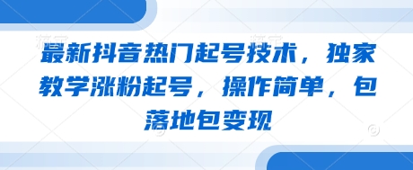 最新抖音热门起号技术，独家教学涨粉起号，操作简单，包落地包变现-副业库