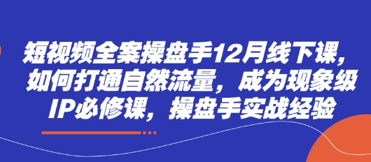 短视频全案操盘手12月线下课，如何打通自然流量，成为现象级IP必修课，操盘手实战经验-副业库