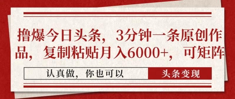（14437期）撸爆今日头条，3分钟一条原创作品，复制粘贴月入6000+，可矩阵-副业库