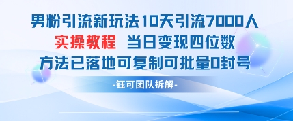 男粉引流新玩法10天引流7000人当日变现四位数可复制可批量0封号-副业网