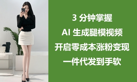 3分钟掌握AI生成腿模视频，开启零成本涨粉变现，一件代发到手软-副业库