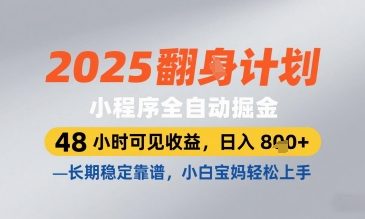 2025小程序全自动掘金，48 小时可见收益，日入8张，长期稳定靠谱，小白宝妈轻松上手-副业网