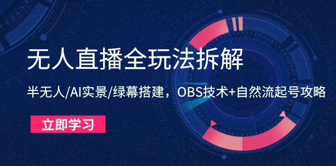 （14684期）无人直播全玩法拆解：半无人/AI实景/绿幕搭建，OBS技术+自然流起号攻略-副业网