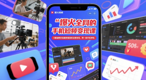 爆火全网的手机短视频变现课，0基础教你拍摄剪辑涨粉运营变现，用一部手机挣钱-副业网