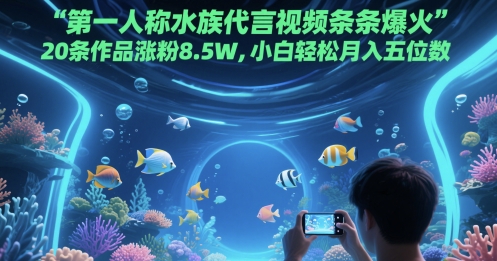 第一人称水族代言视频条条爆火，20条作品涨粉8.5W，小白轻松月入五位数-副业网