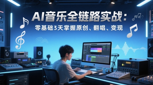 AI音乐全链路实战变现课：零基础3天掌握原创、翻唱、变现-副业网