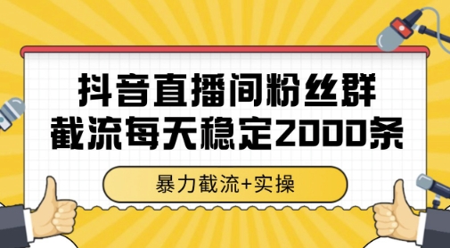抖音直播间粉丝群暴力截流，一台电脑每天稳定2000条数据，暴力截流+实操-副业库