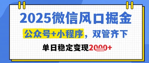 2025微信风口掘金，公众号+小程序双管齐下，单日稳定变现1k+-副业库