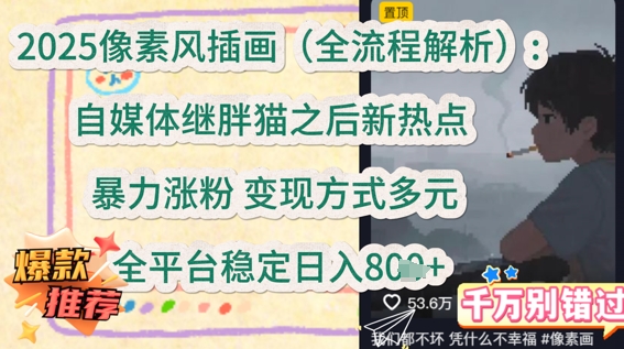 2025像素风插画(全流程解析)：自媒体继胖猫之后新热点，暴力涨粉，变现方式多元，全平台稳定日入多张-副业网