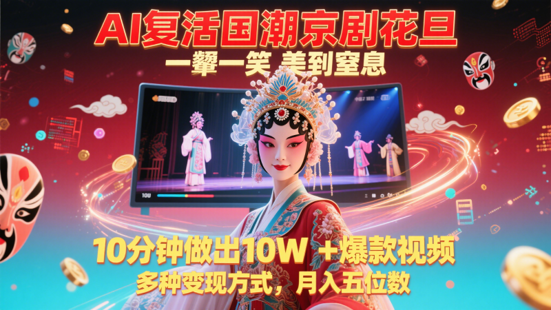 AI复活国潮京剧花旦，一颦一笑美到窒息，10分钟做出10W+爆款视频，多种变现方式-副业库