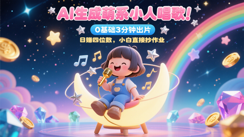 AI生成萌系小人唱歌！0基础3分钟出片，28个作品涨粉9万，日赚四位数，小白直接抄作业-副业库