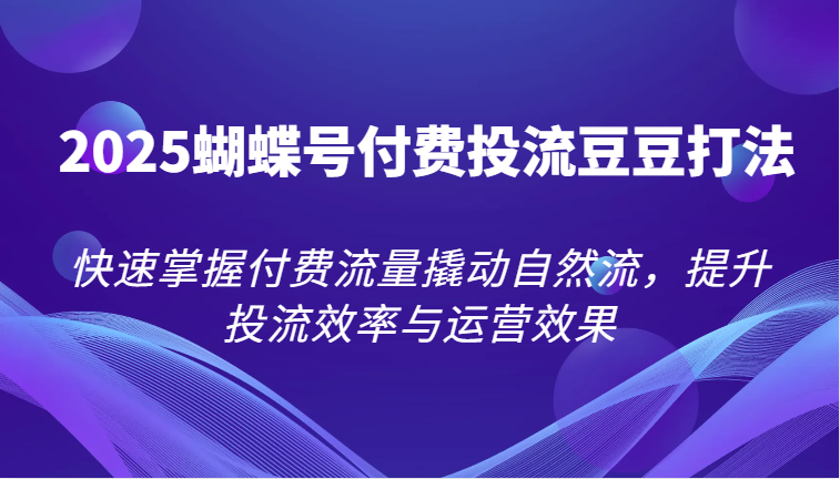2025蝴蝶号付费投流豆豆打法，快速掌握付费流量撬动自然流，提升投流效率与运营效果-副业库