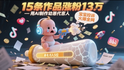 用AI制作幼崽代言人，宝宝的控诉火爆全网，15条作品涨粉13W，单号月入5位数实操教程-副业库