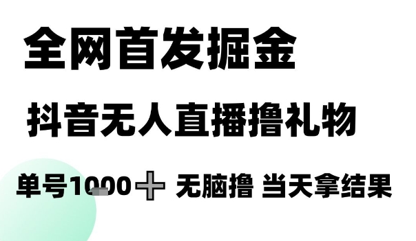 全网首发掘金抖音无人直播撸礼物，单号1k +无脑撸，当天拿结果-副业库